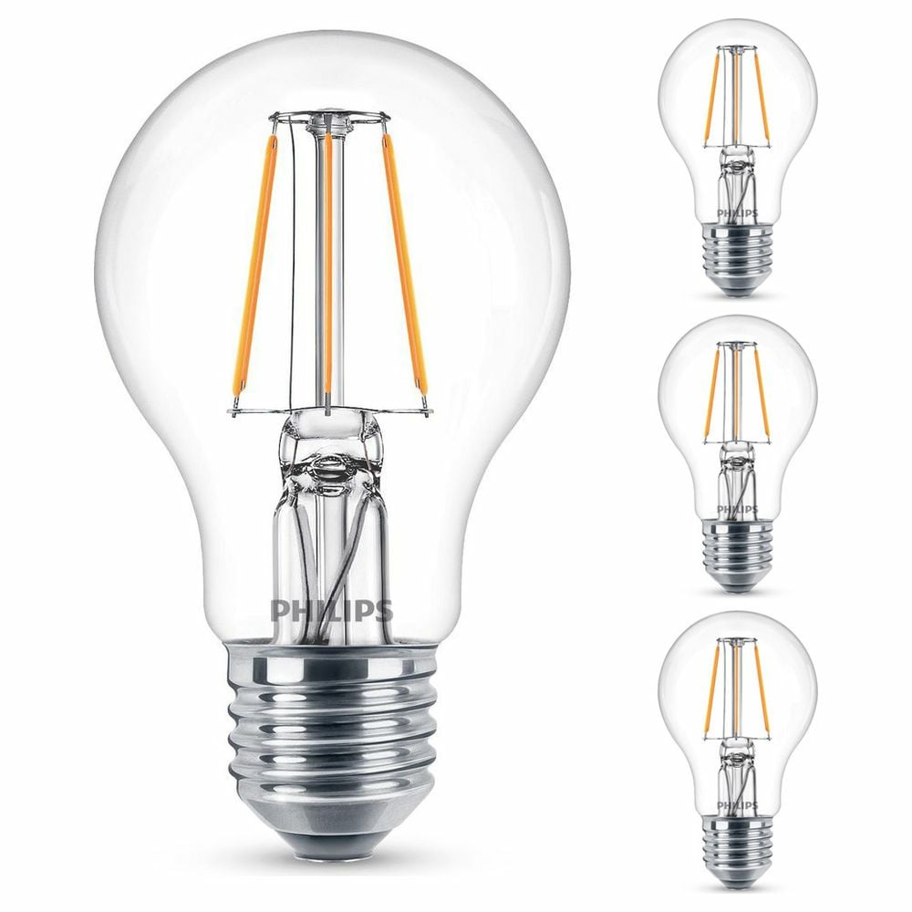 Philips LED Lampe ersetzt 40W, E27 Standardform A60, klar, warmwei, 470 Lumen, nicht dimmbar, 4er Pack