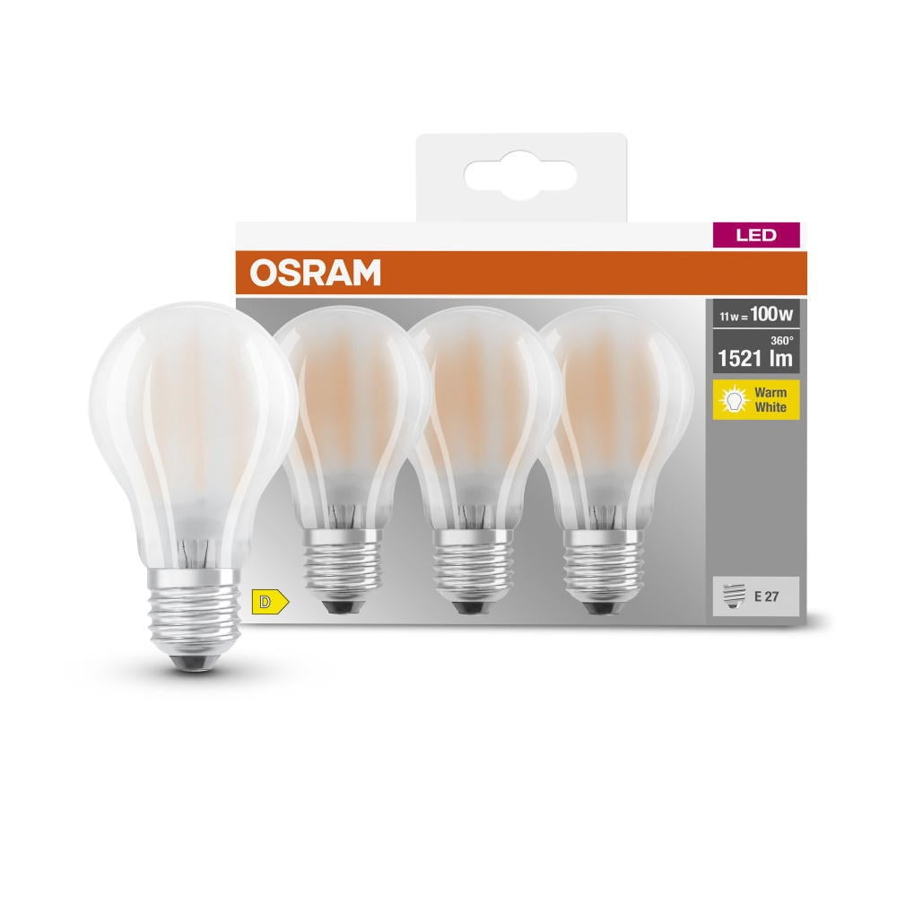 Osram LED Lampe ersetzt 100W E27 Birne - A60 in Wei 11W 1521lm 2700K 3er Pack