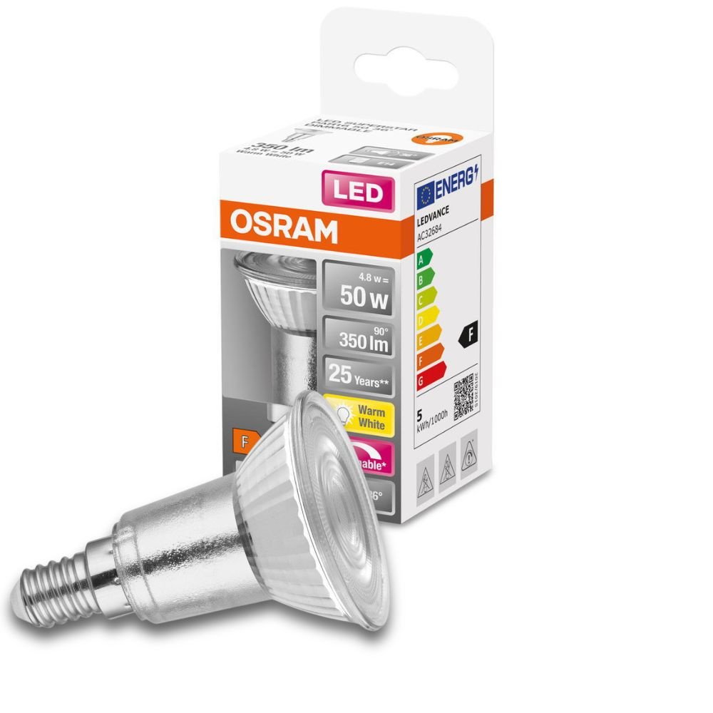 Osram LED Lampe ersetzt 50W E14 Reflektor - Par16 in Transparent 4,8W 350lm 2700K dimmbar 1er Pack